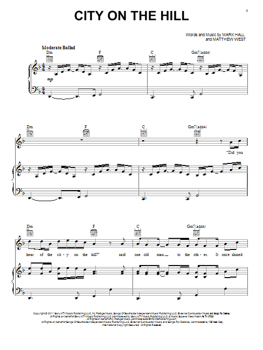 Casting Crowns City On The Hill Sheet Music