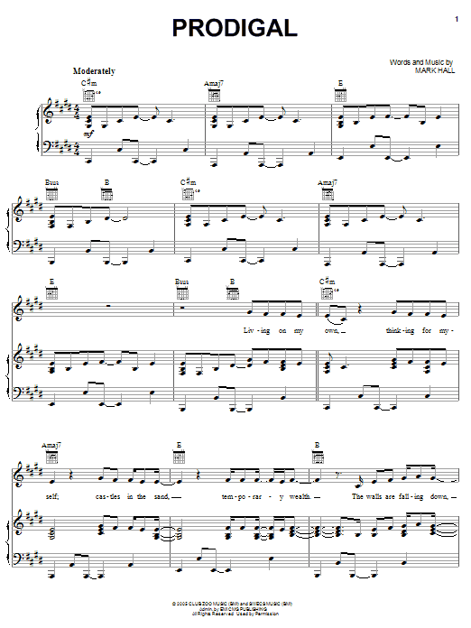 Casting Crowns Prodigal Sheet Music