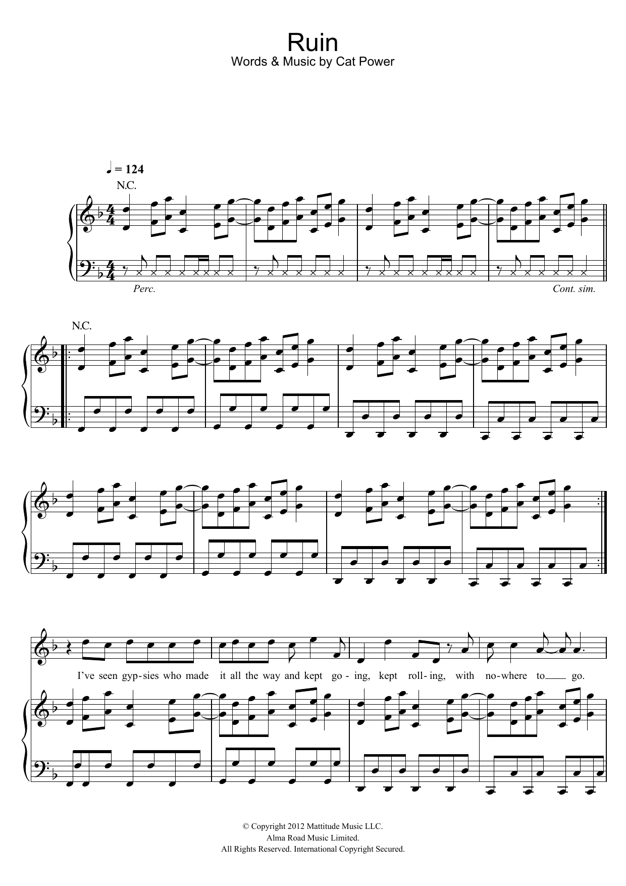 Cat Power Ruin Sheet Music