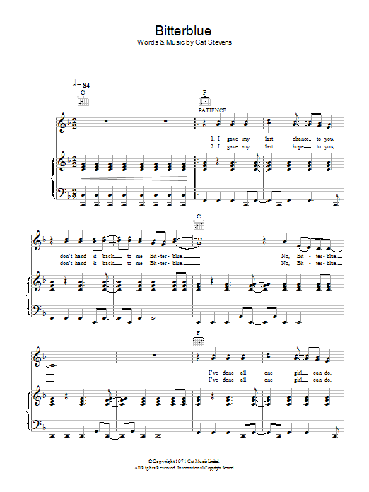 Cat Stevens Bitterblue Sheet Music