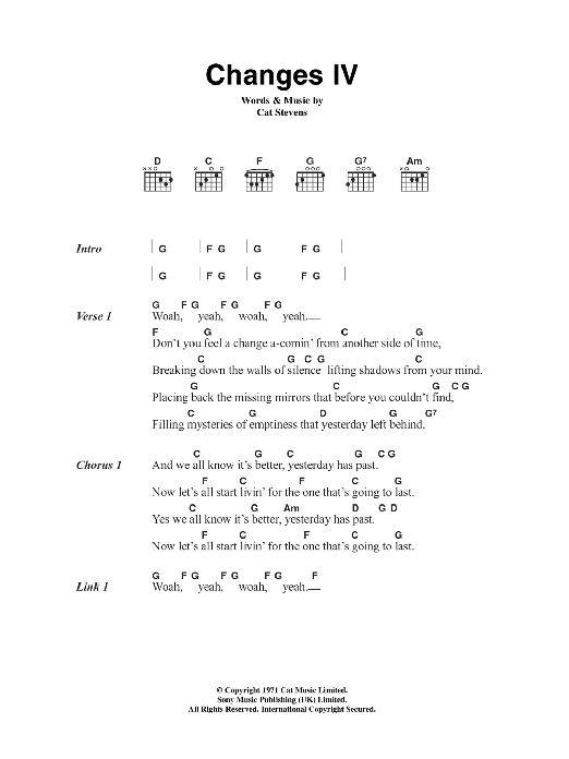 Cat Stevens Changes IV Sheet Music