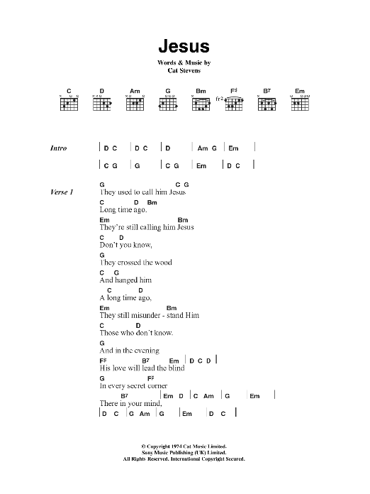 Cat Stevens Jesus Sheet Music