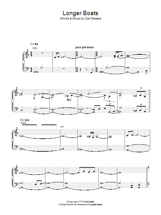 Cat Stevens Longer Boats Sheet Music