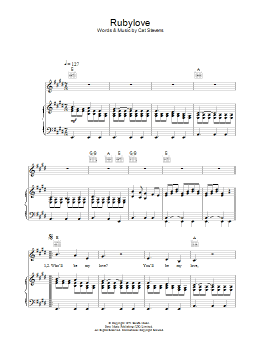 Cat Stevens Rubylove Sheet Music