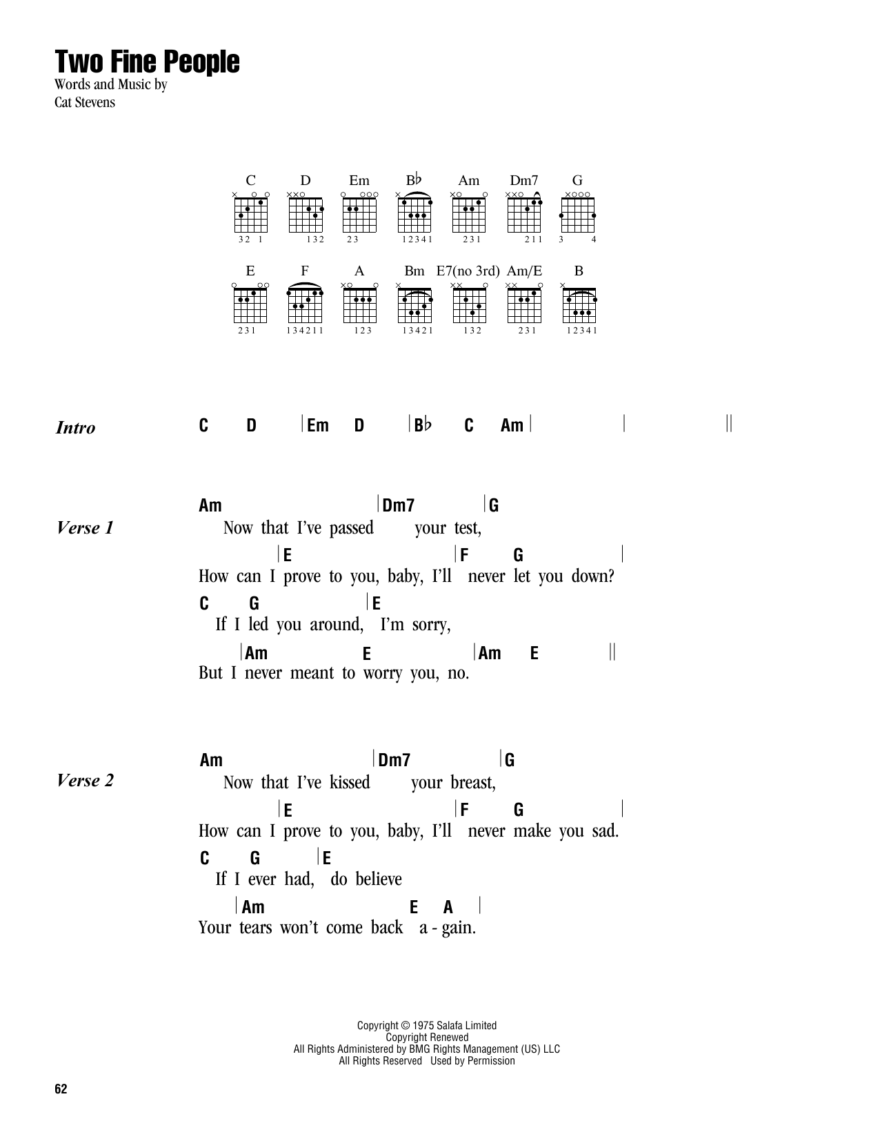 Cat Stevens Two Fine People Sheet Music
