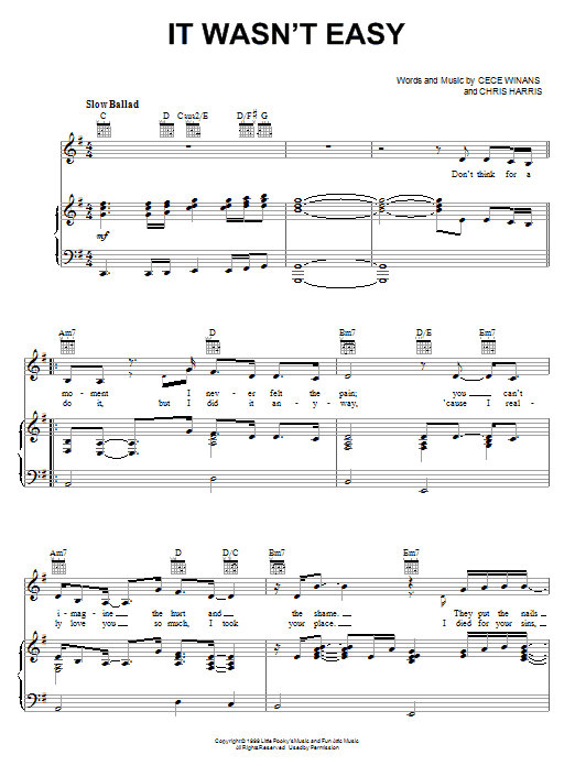CeCe Winans It Wasn't Easy Sheet Music