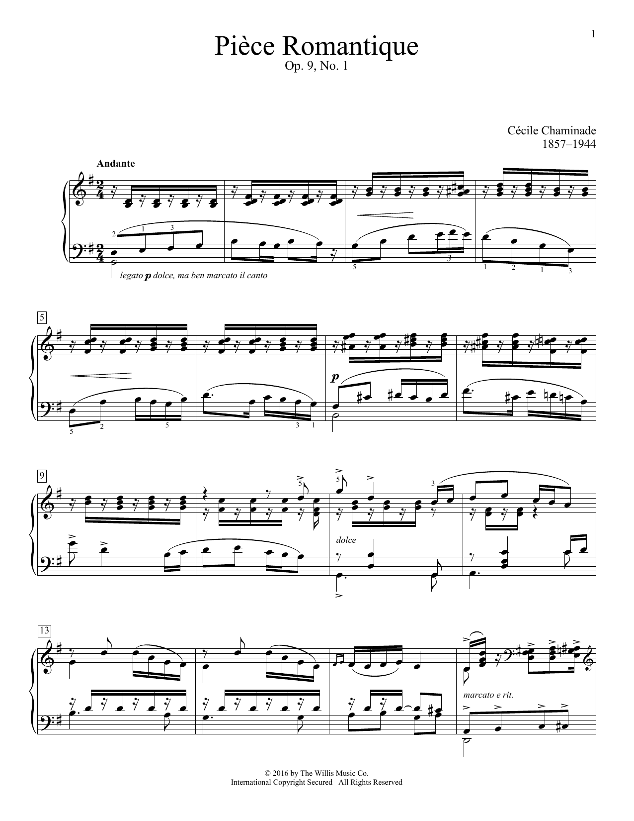 Cecile Chaminade Piece Romantique, Op. 9, No. 1 Sheet Music