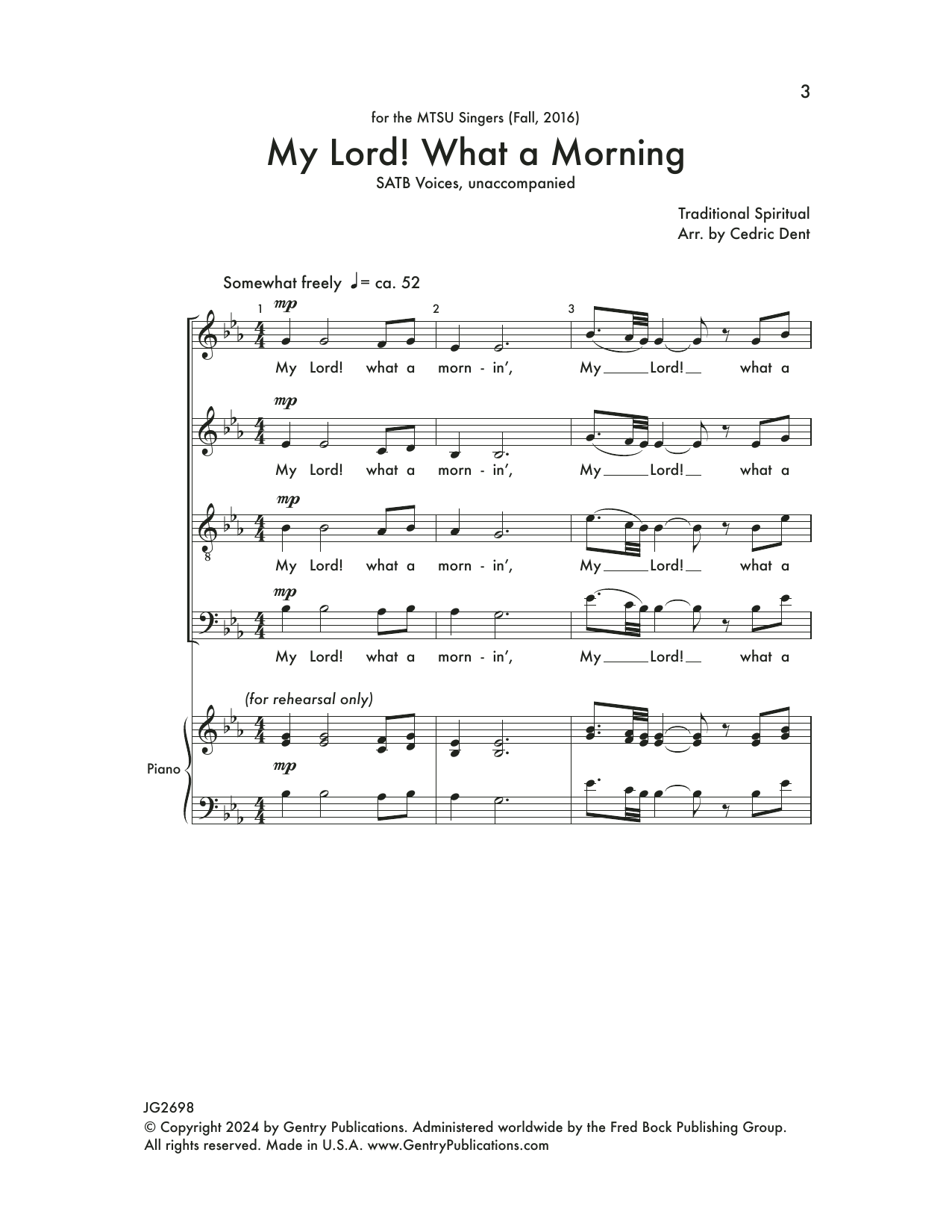 Cedric Dent My Lord! What A Morning Sheet Music