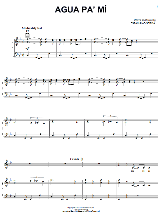 Celia Cruz Agua Pa' Mi Sheet Music