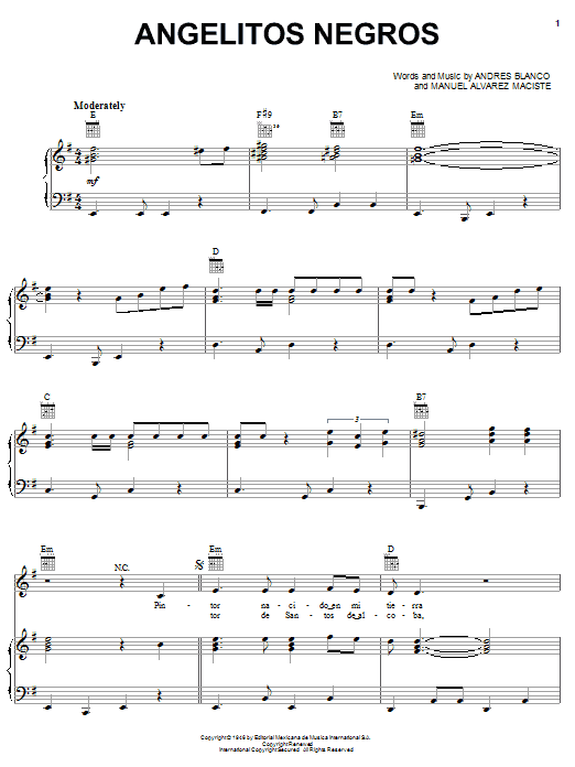 Celia Cruz Angelitos Negros Sheet Music