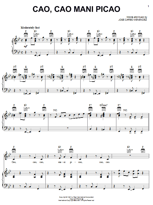 Celia Cruz Cao, Cao Mani Picao Sheet Music