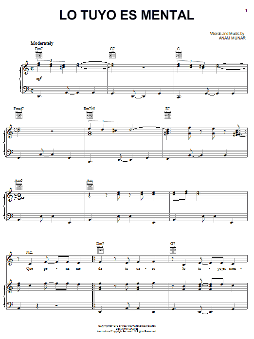 Celia Cruz Lo Tuyo Es Mental Sheet Music