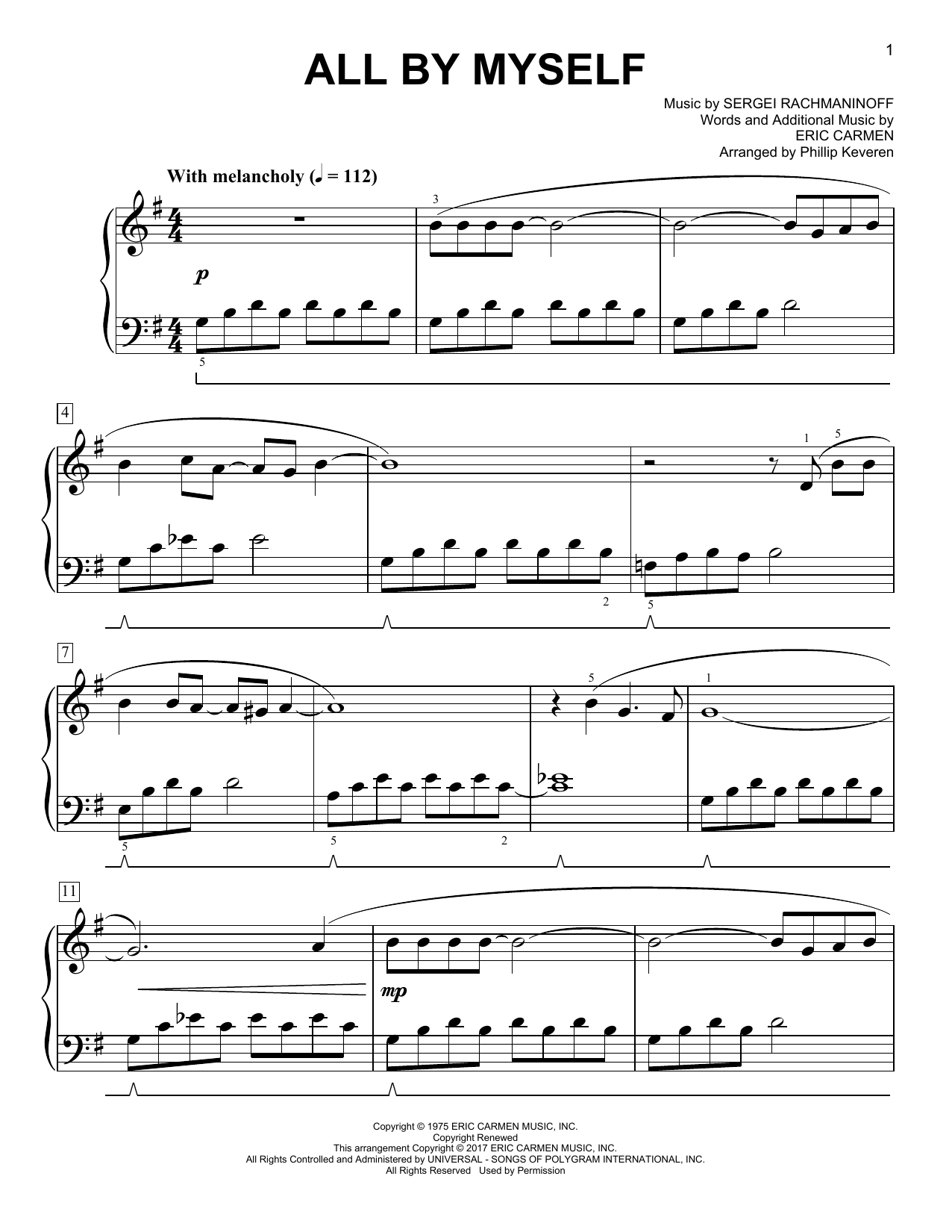 Celine Dion All By Myself [Classical version] (arr. Phillip Keveren) Sheet Music