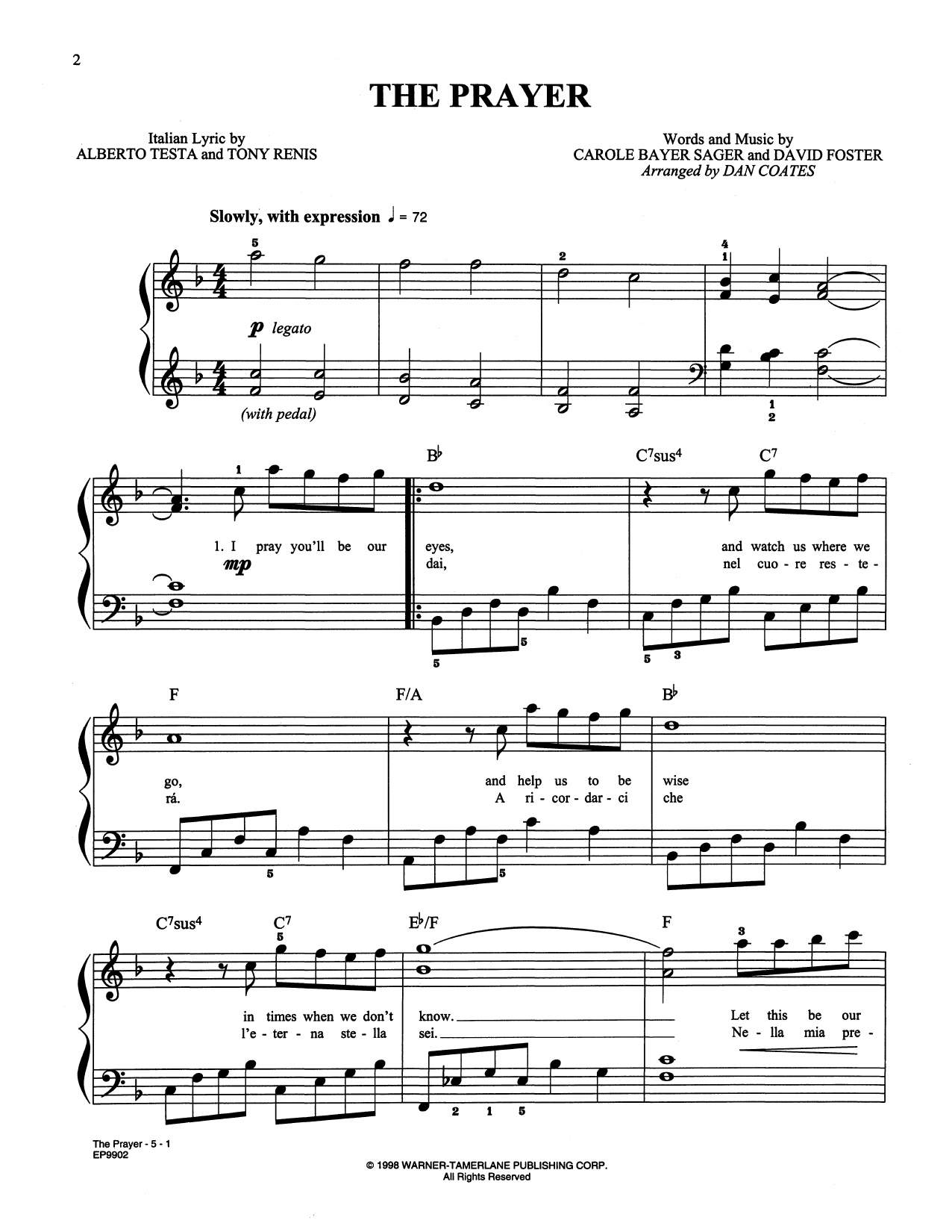 Celine Dion & Andrea Bocelli The Prayer (arr. Dan Coates) Sheet Music