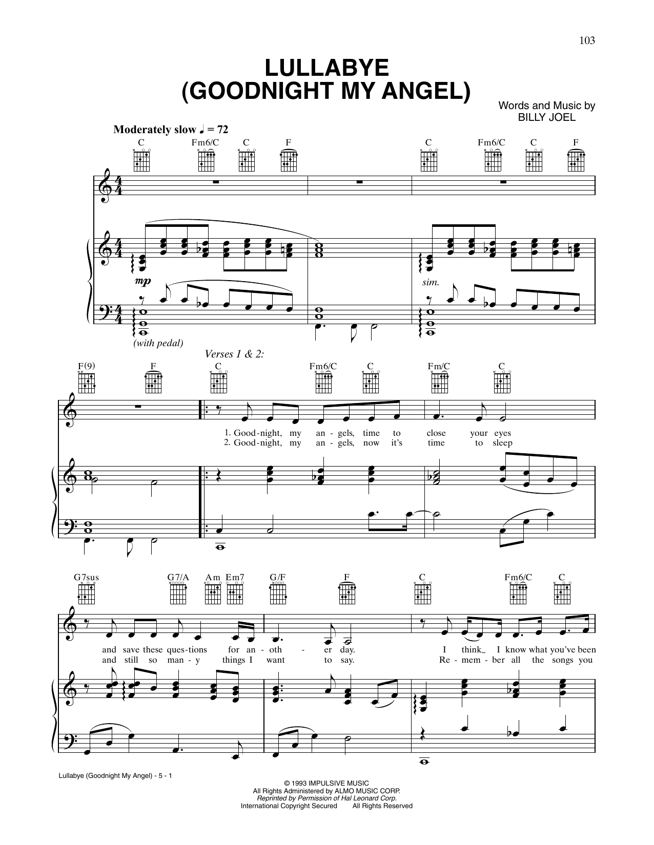 CÉLINE DION Lullabye (Goodnight, My Angel) Sheet Music