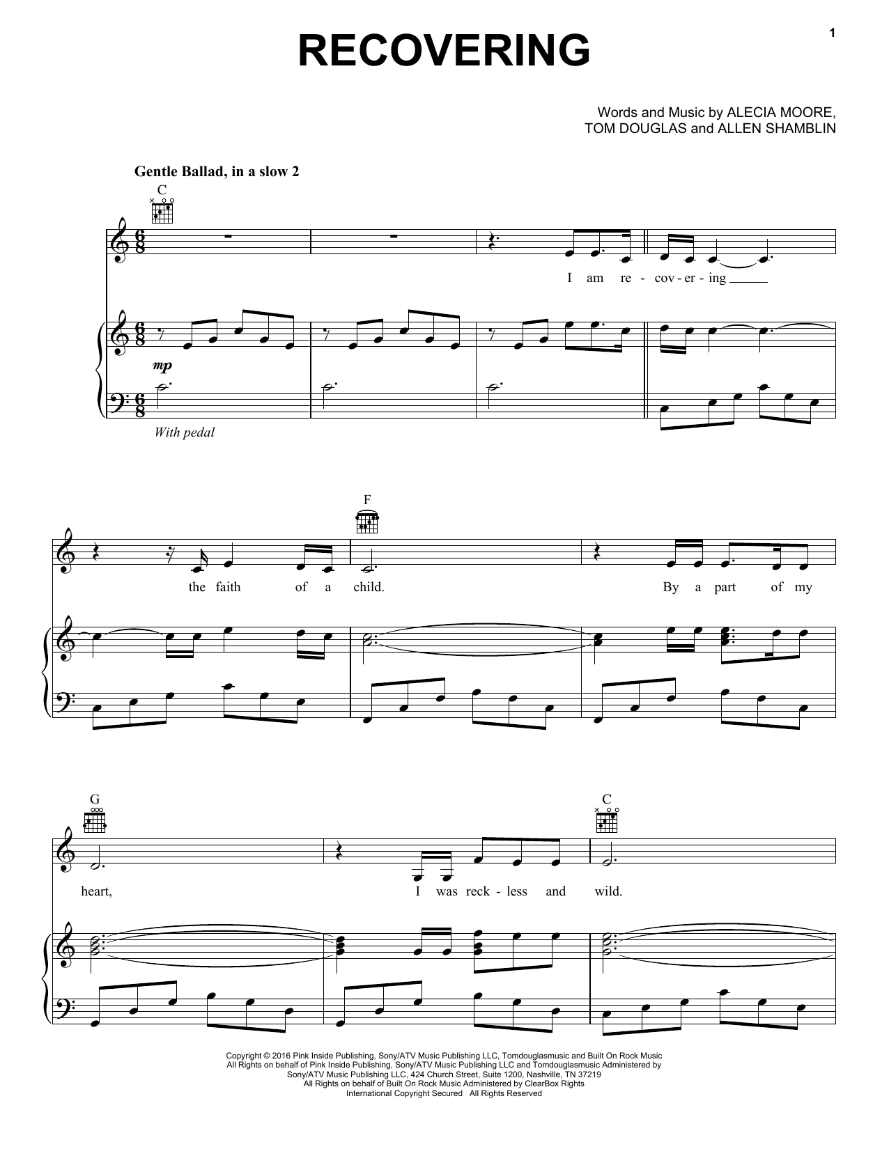 Celine Dion Recovering Sheet Music