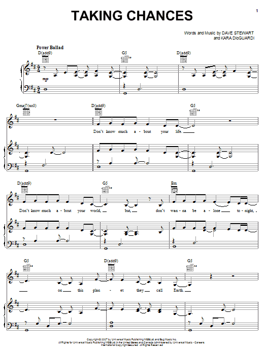 Celine Dion Taking Chances Sheet Music