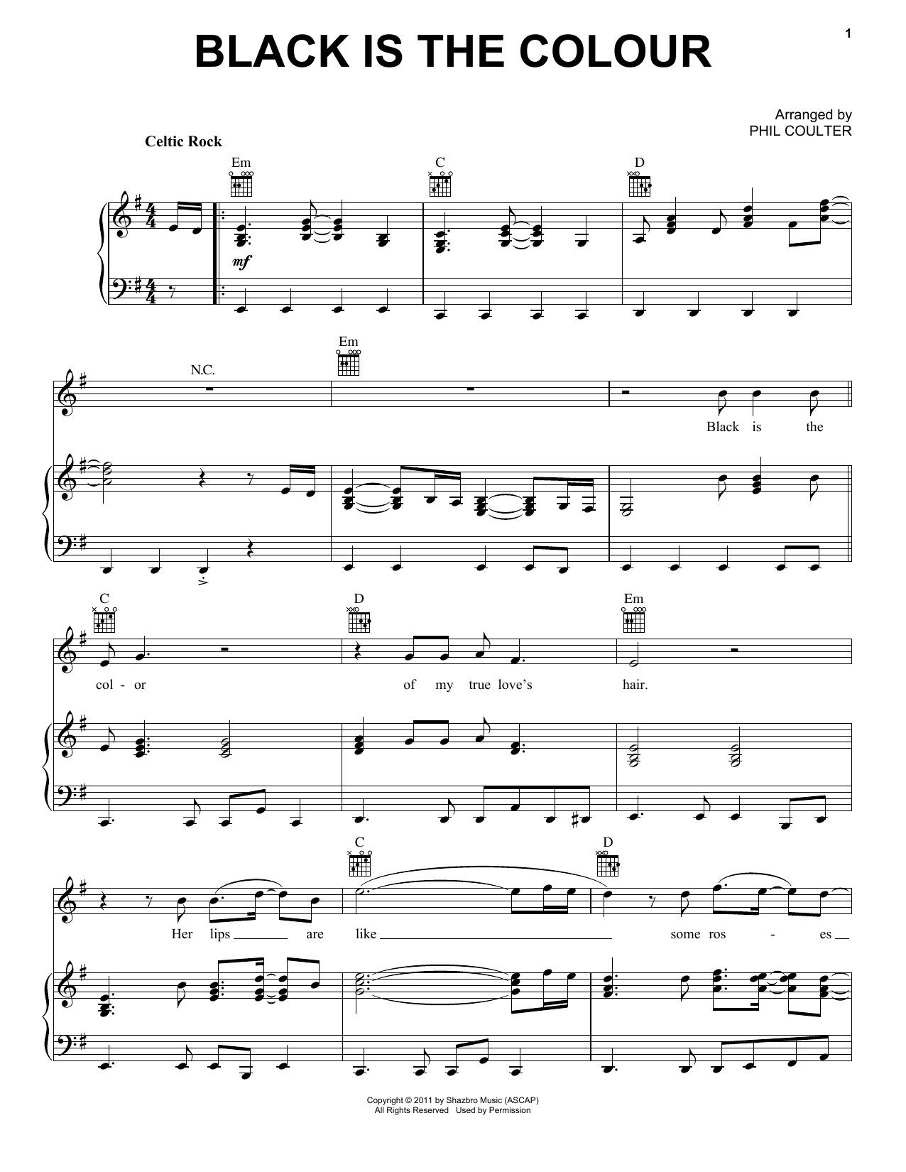 Celtic Thunder Black Is The Colour Sheet Music