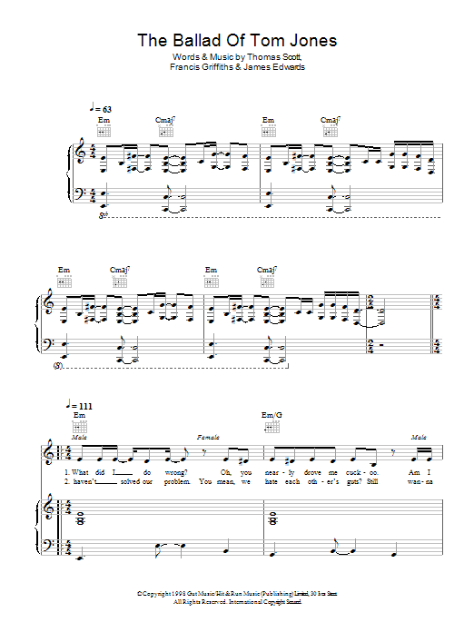 Cerys Matthews And Space The Ballad Of Tom Jones Sheet Music