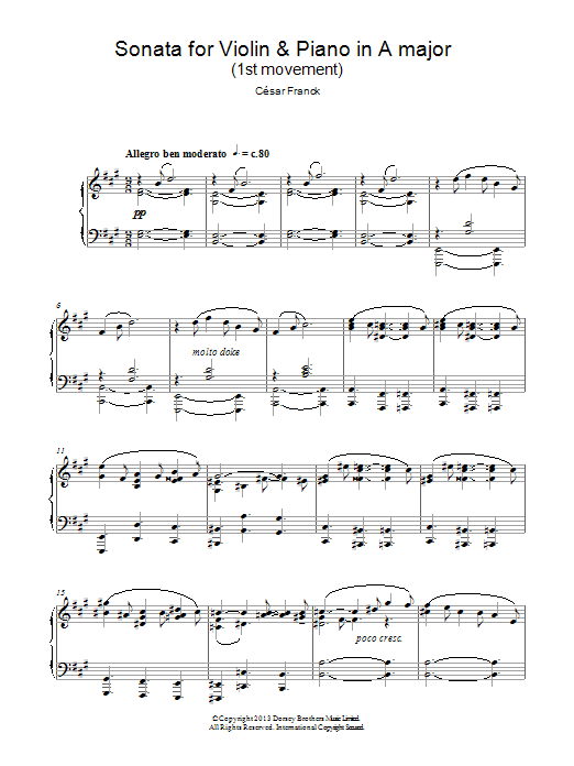 Cesar Franck Sonata For Violin & Piano In A Major, 1st Movement Sheet Music