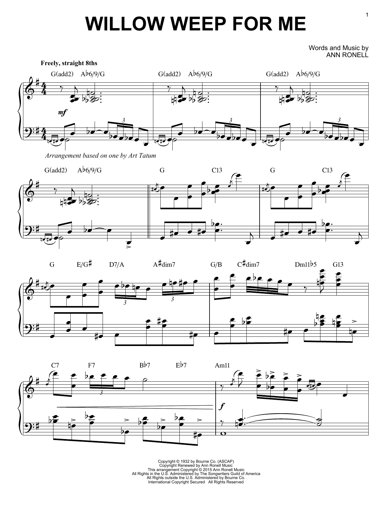Chad & Jeremy Willow Weep For Me [Stride version] (arr. Brent Edstrom) Sheet Music