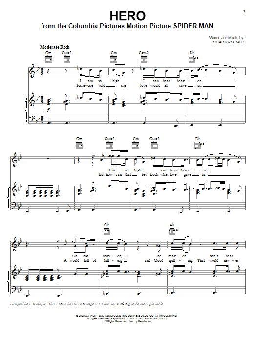 Chad Kroeger Hero Sheet Music