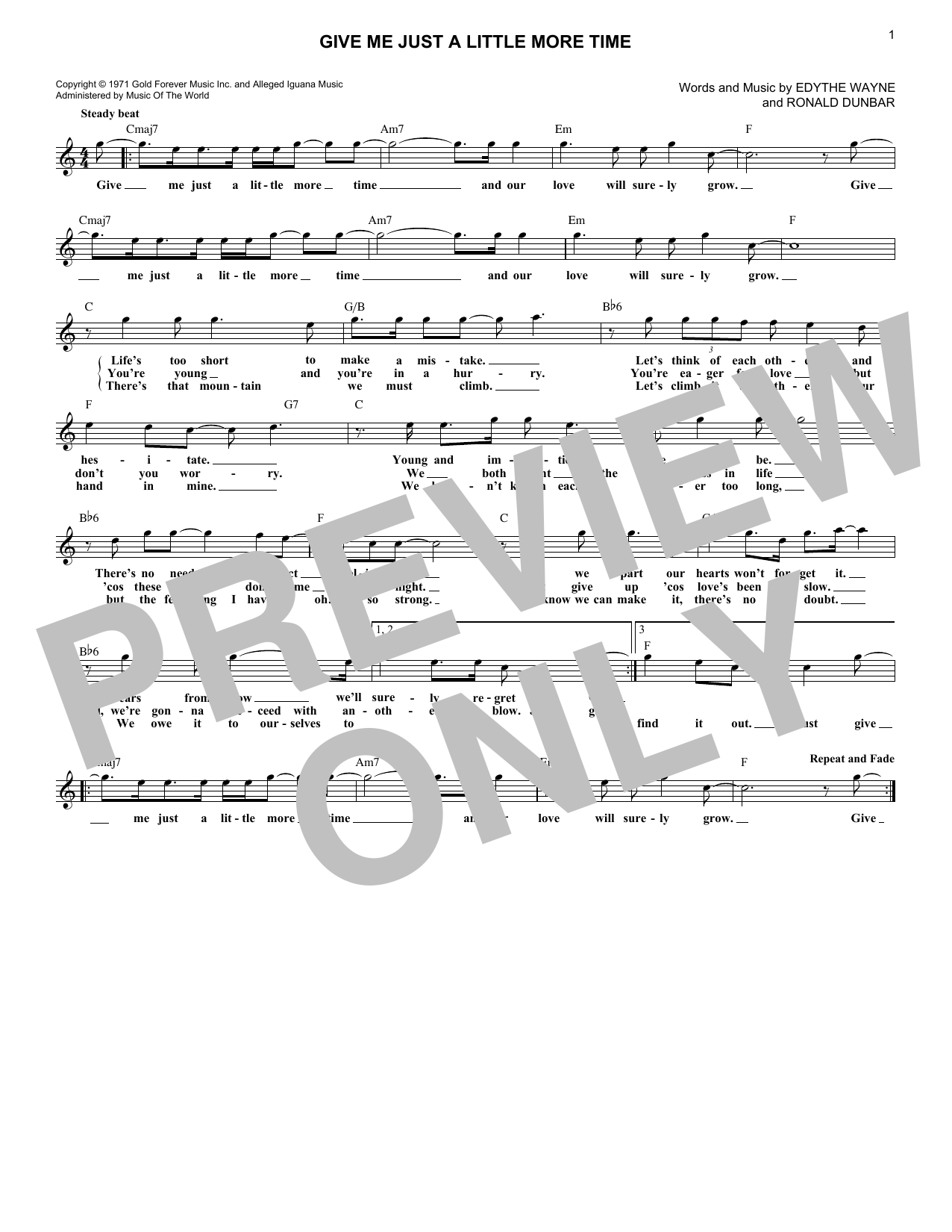 Chairmen of the Board Give Me Just A Little More Time Sheet Music