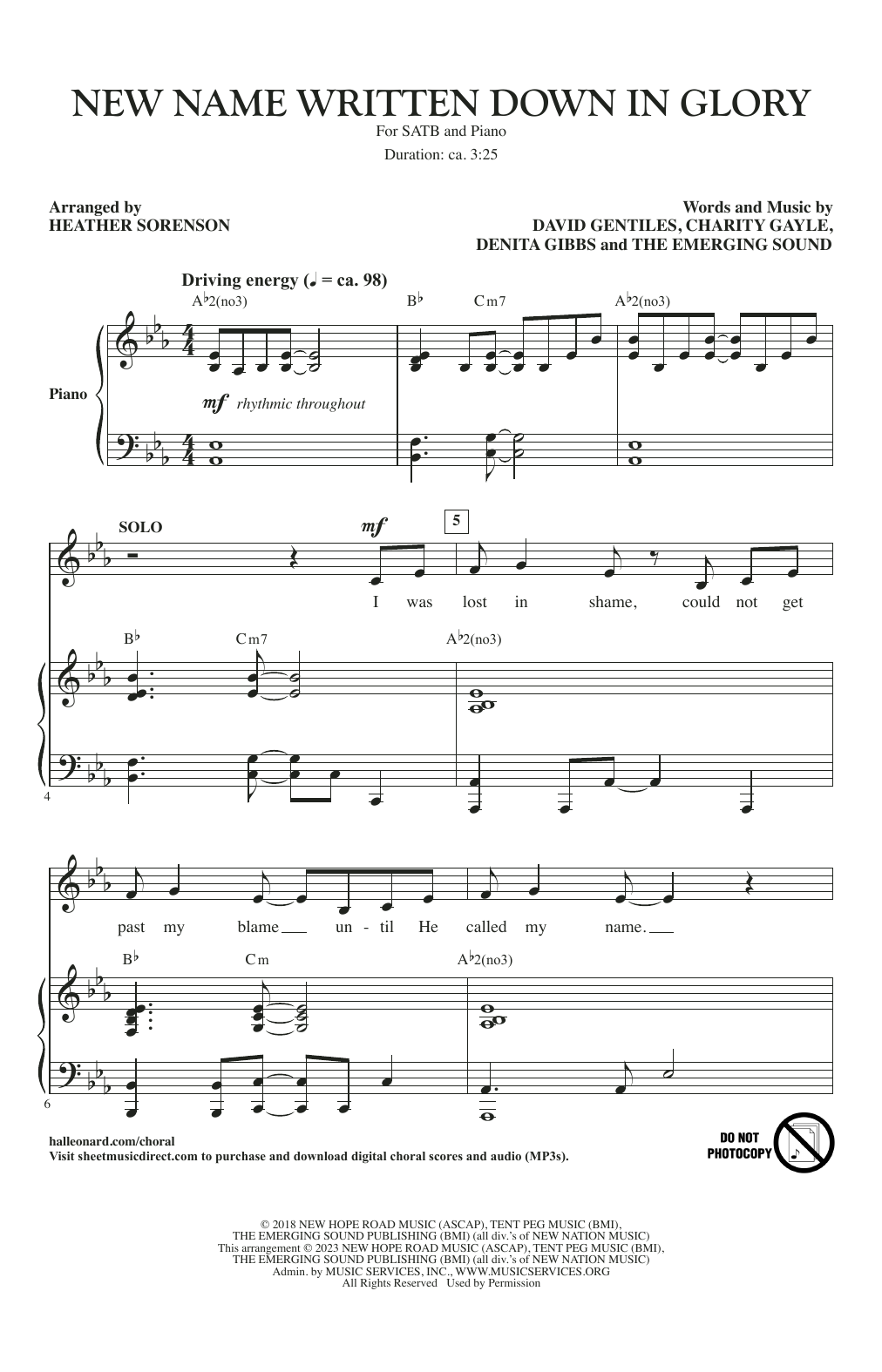 Charity Gayle New Name Written Down In Glory (arr. Heather Sorenson) Sheet Music