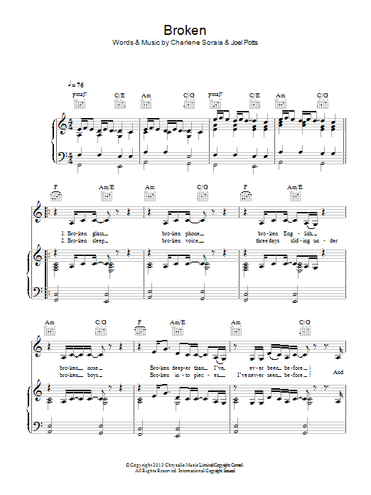 Charlene Soraia Broken Sheet Music