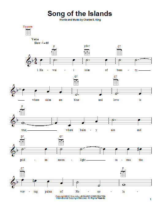 Charles E. King Song Of The Islands Sheet Music