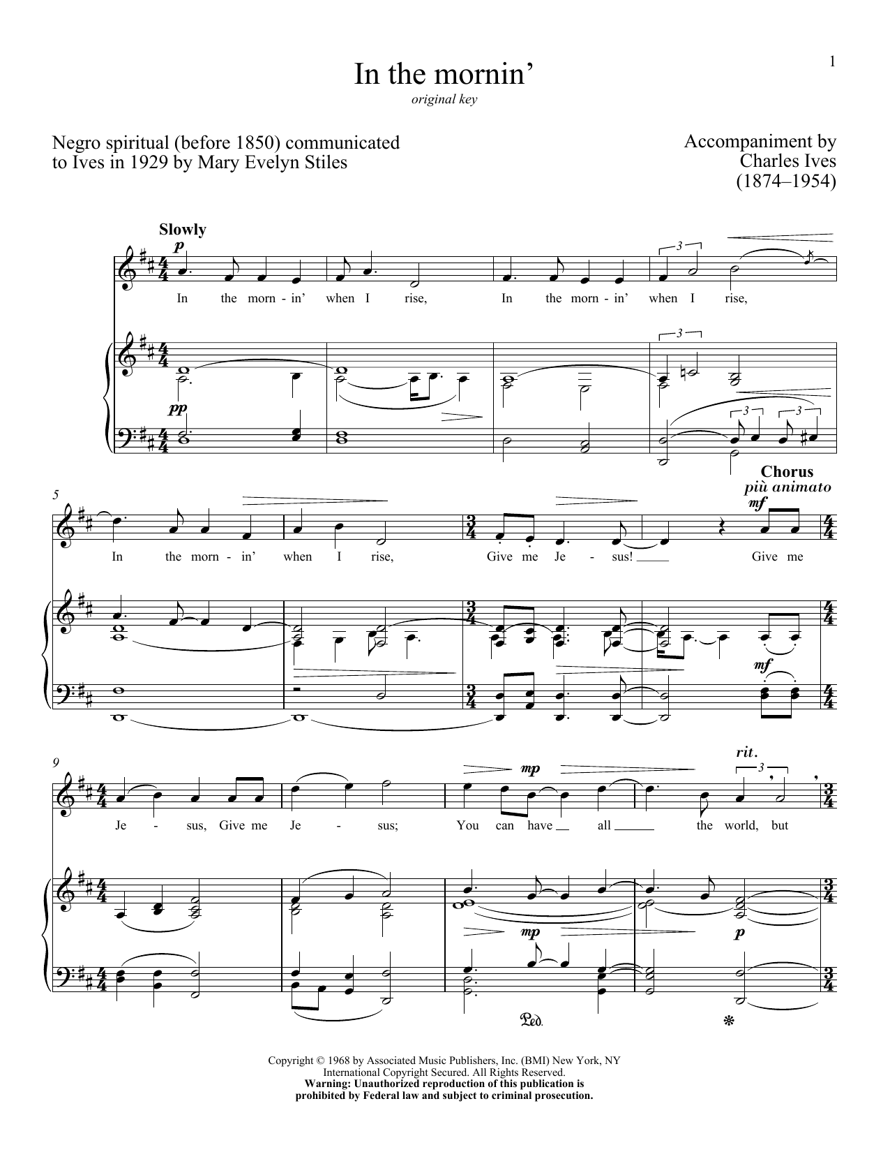 Charles Ives In The Mornin' Sheet Music