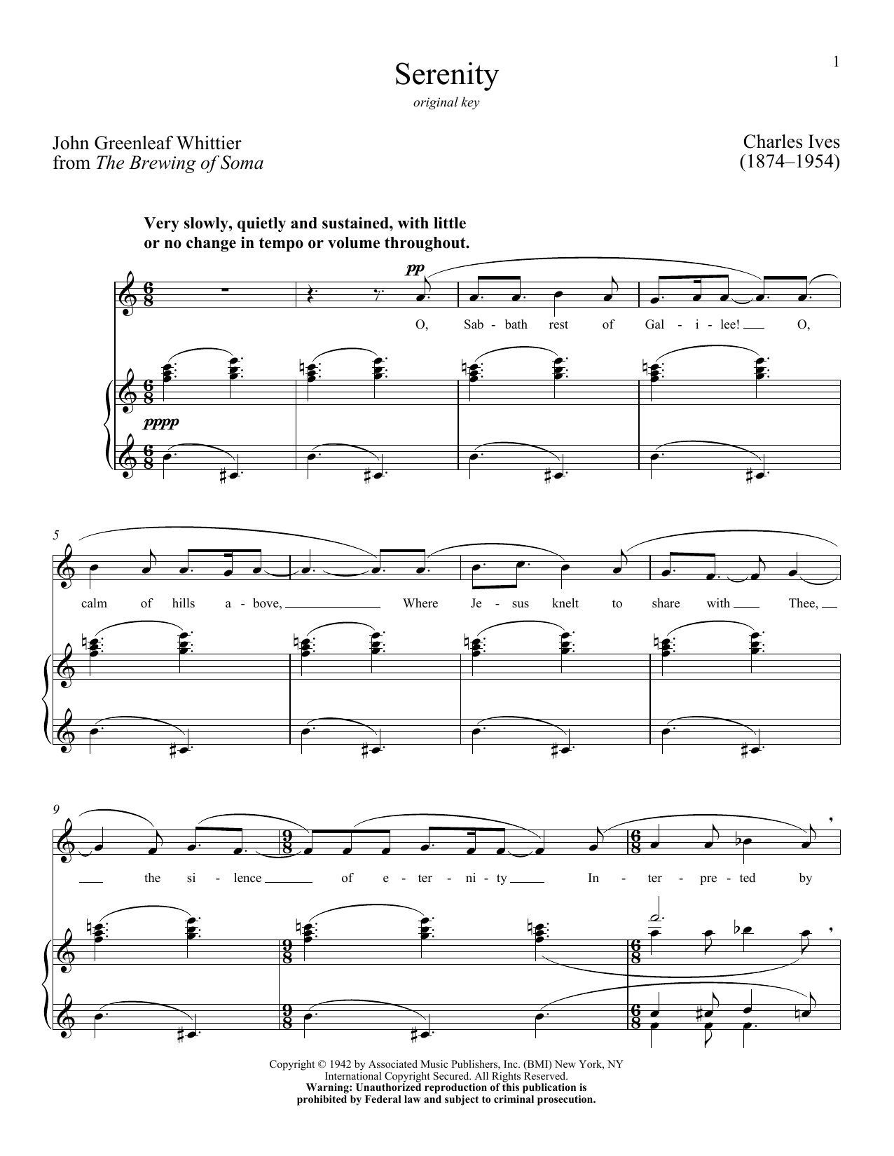 Charles Ives Serenity Sheet Music