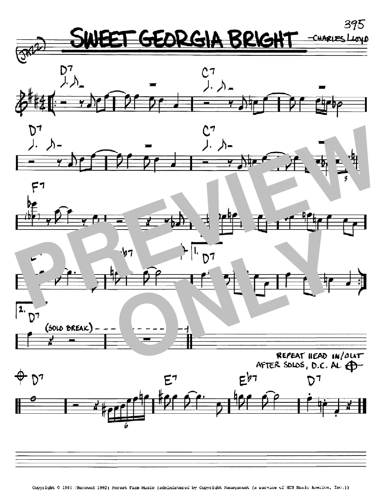 Charles Lloyd Sweet Georgia Bright Sheet Music