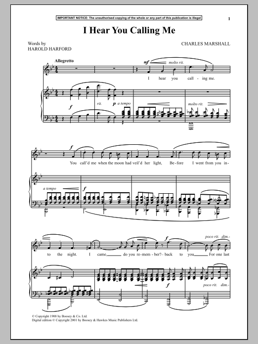 Charles Marshall I Hear You Calling Me Sheet Music