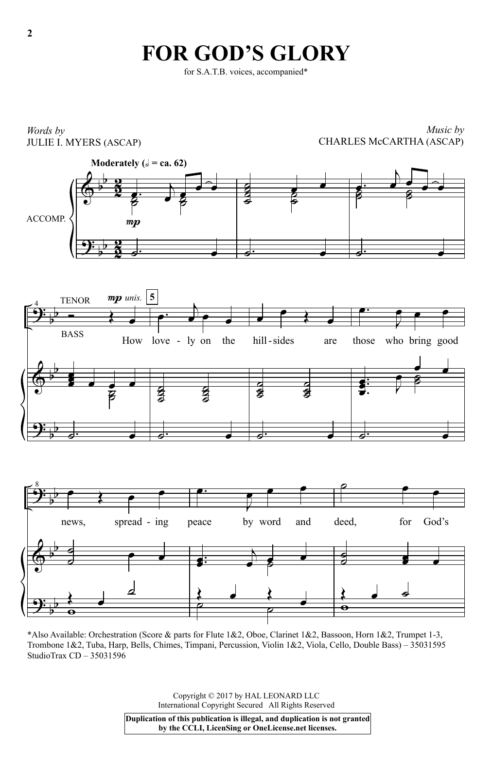 Charles McCartha For God's Glory Sheet Music