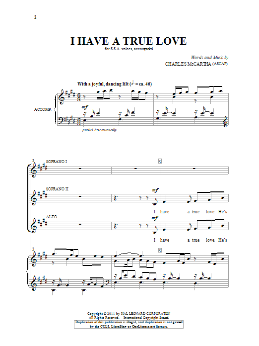 Charles McCartha I Have A True Love Sheet Music