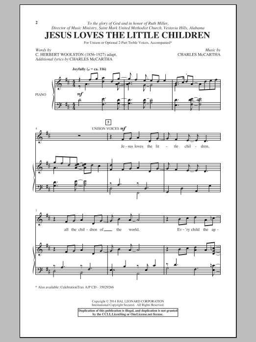 Charles McCartha Jesus Loves The Little Children Sheet Music