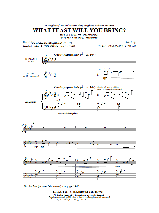Charles McCartha What Feast Will You Bring? Sheet Music