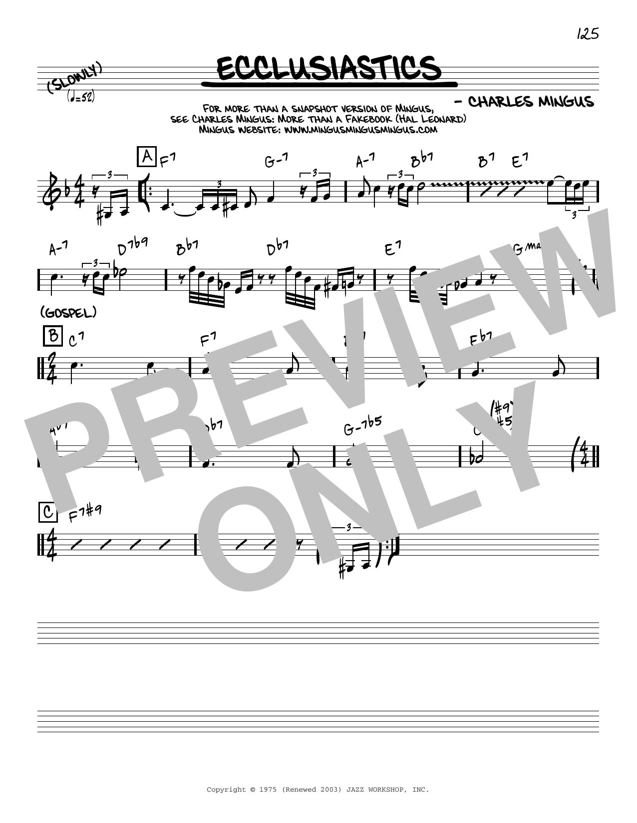 Charles Mingus Ecclusiastics [Reharmonized version] (arr. Jack Grassel) Sheet Music
