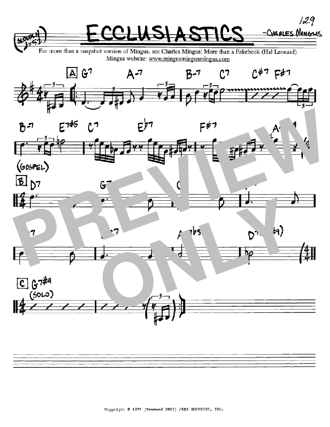Charles Mingus Ecclusiastics Sheet Music
