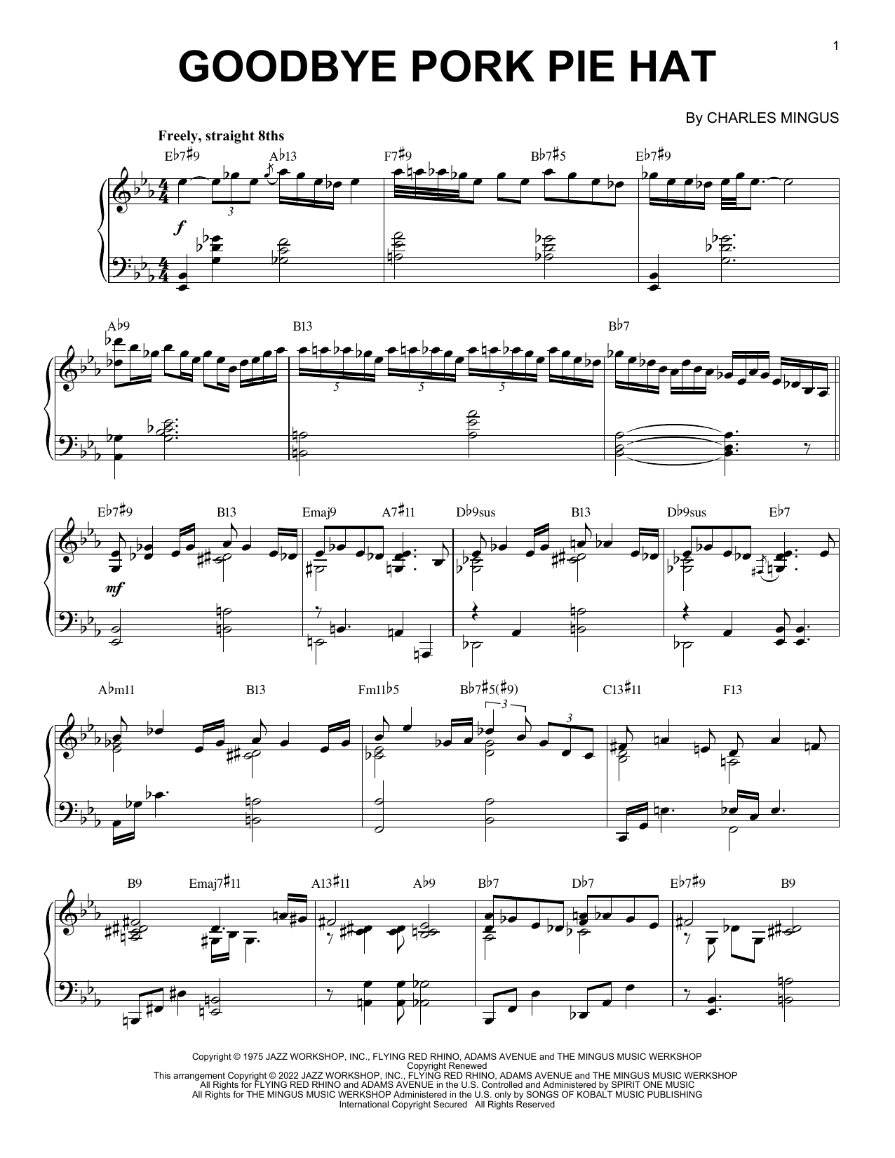 Charles Mingus Goodbye Pork Pie Hat [Jazz version] (arr. Brent Edstrom) Sheet Music