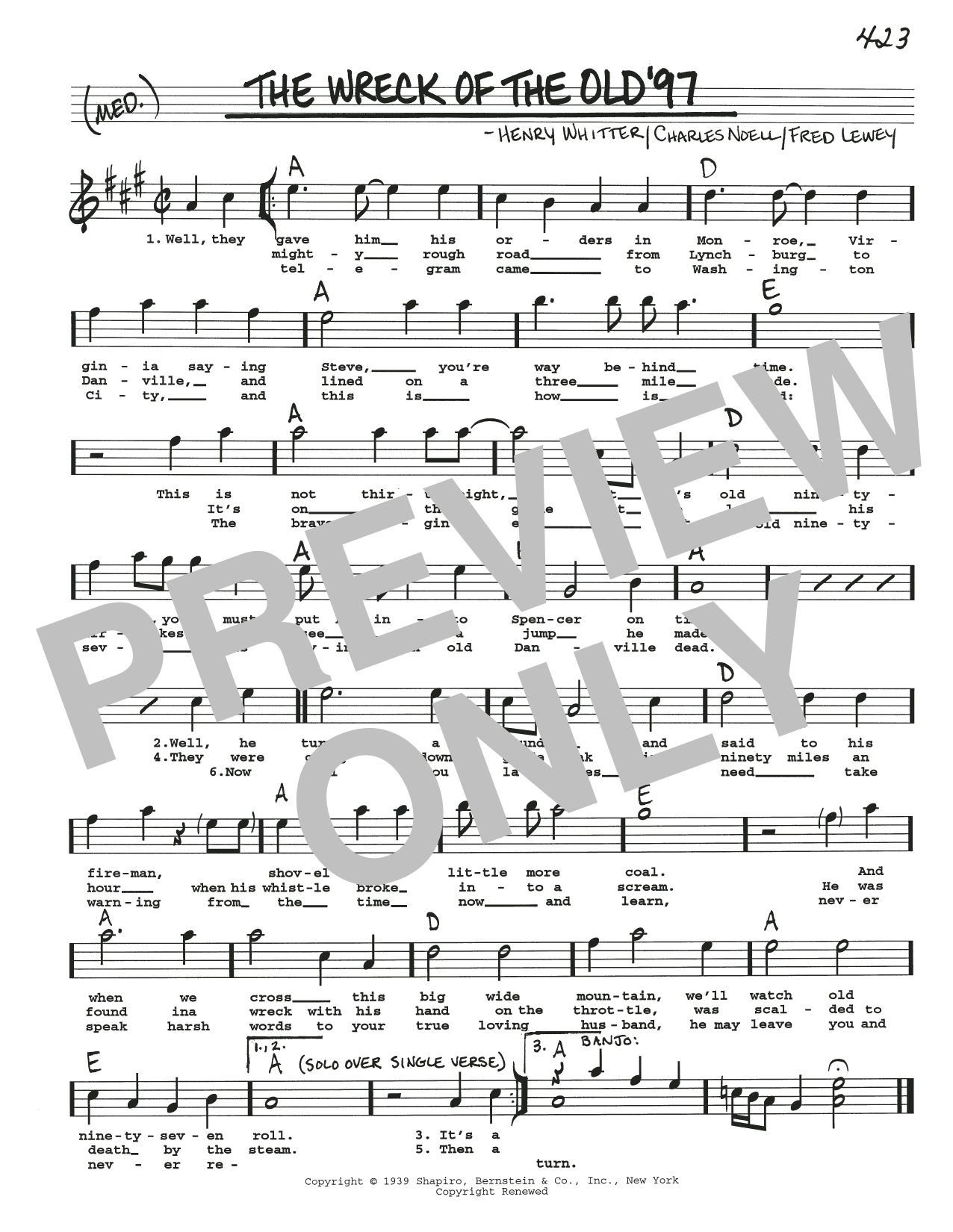 Charles Noell The Wreck Of The Old '97 Sheet Music