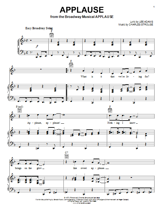 Charles Strouse Applause Sheet Music