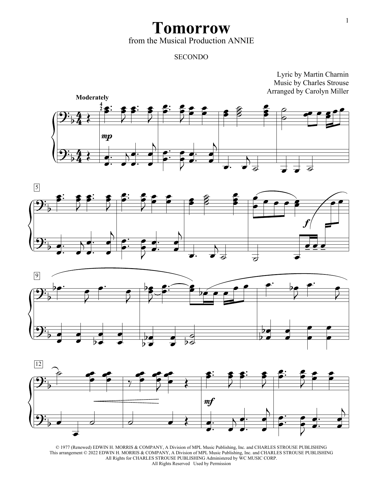 Charles Strouse Tomorrow (from Annie) (arr. Carolyn Miller) Sheet Music