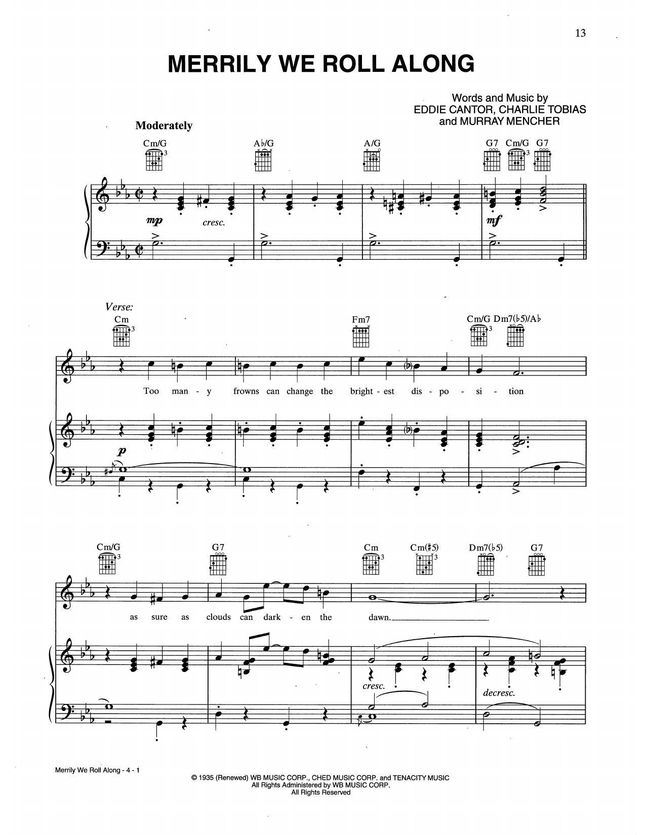 Charles Tobias, Eddie Cantor & Murray Mencher Merrily We Roll Along Sheet Music