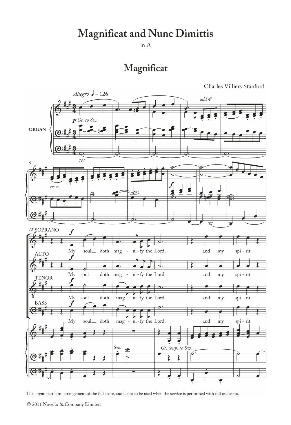 Charles Villiers Stanford Magnificat And Nunc Dimittis In A Sheet Music