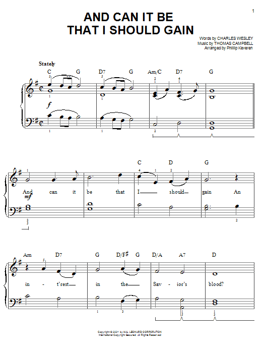 Charles Wesley And Can It Be That I Should Gain (arr. Phillip Keveren) Sheet Music