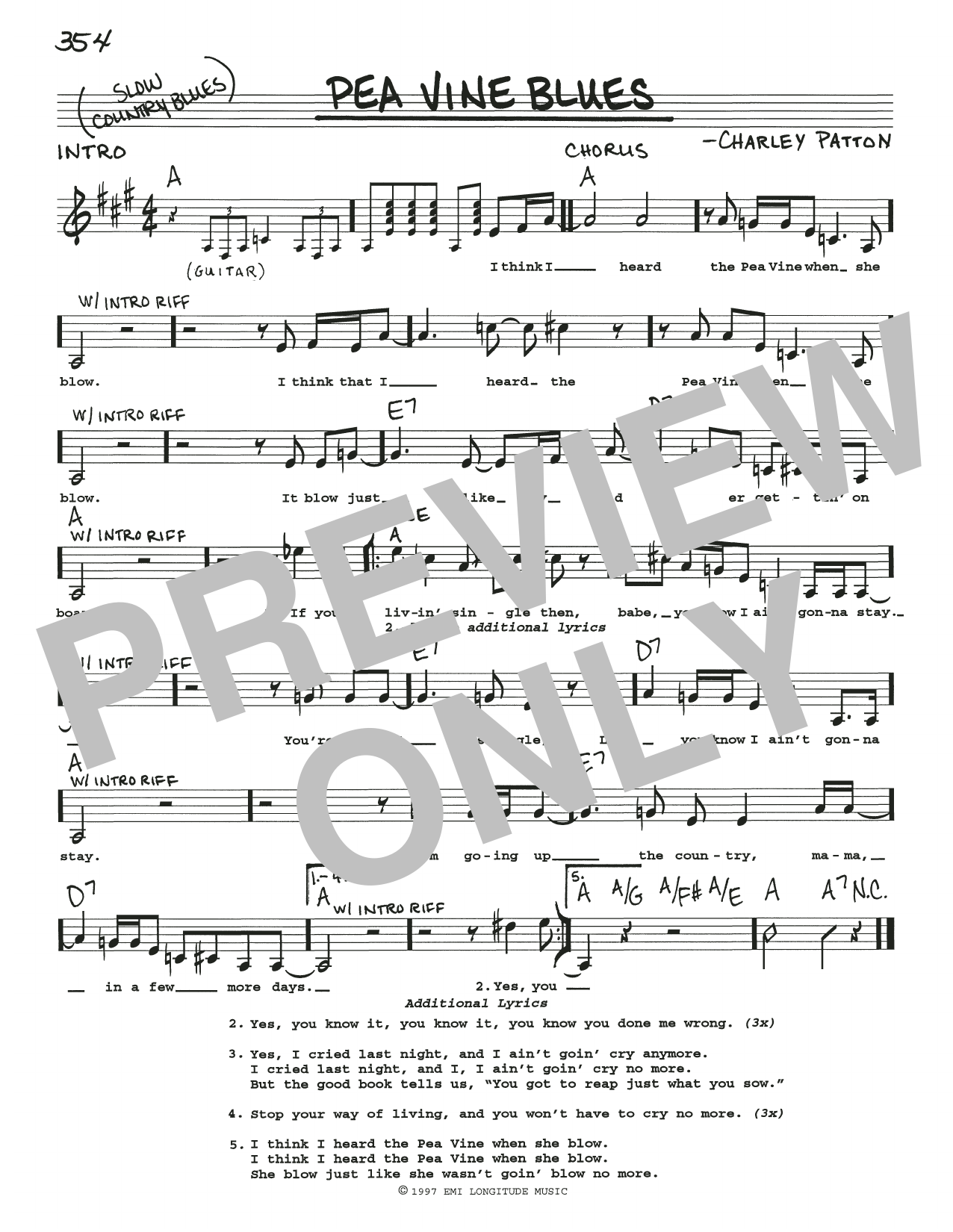 Charley Patton Pea Vine Blues Sheet Music