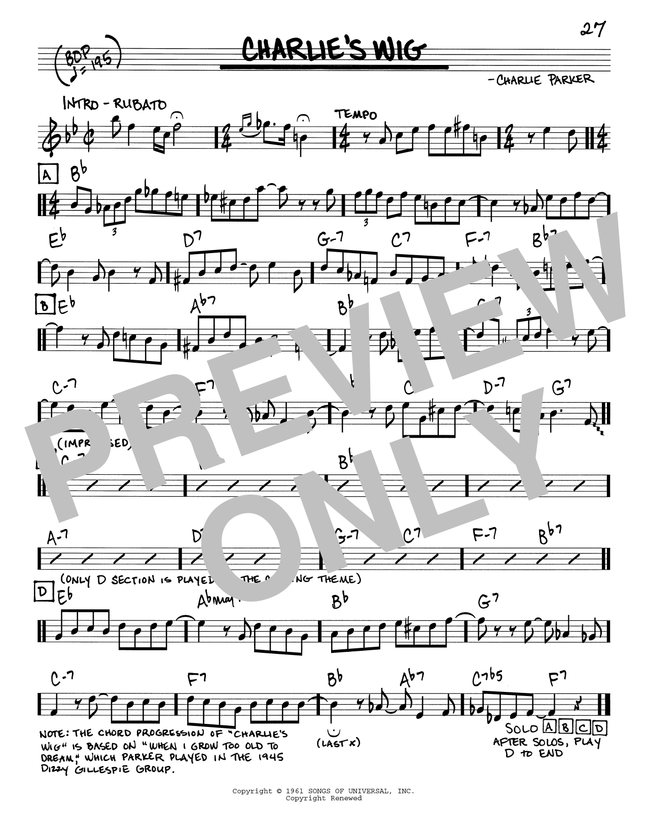 Charlie Parker Charlie's Wig Sheet Music