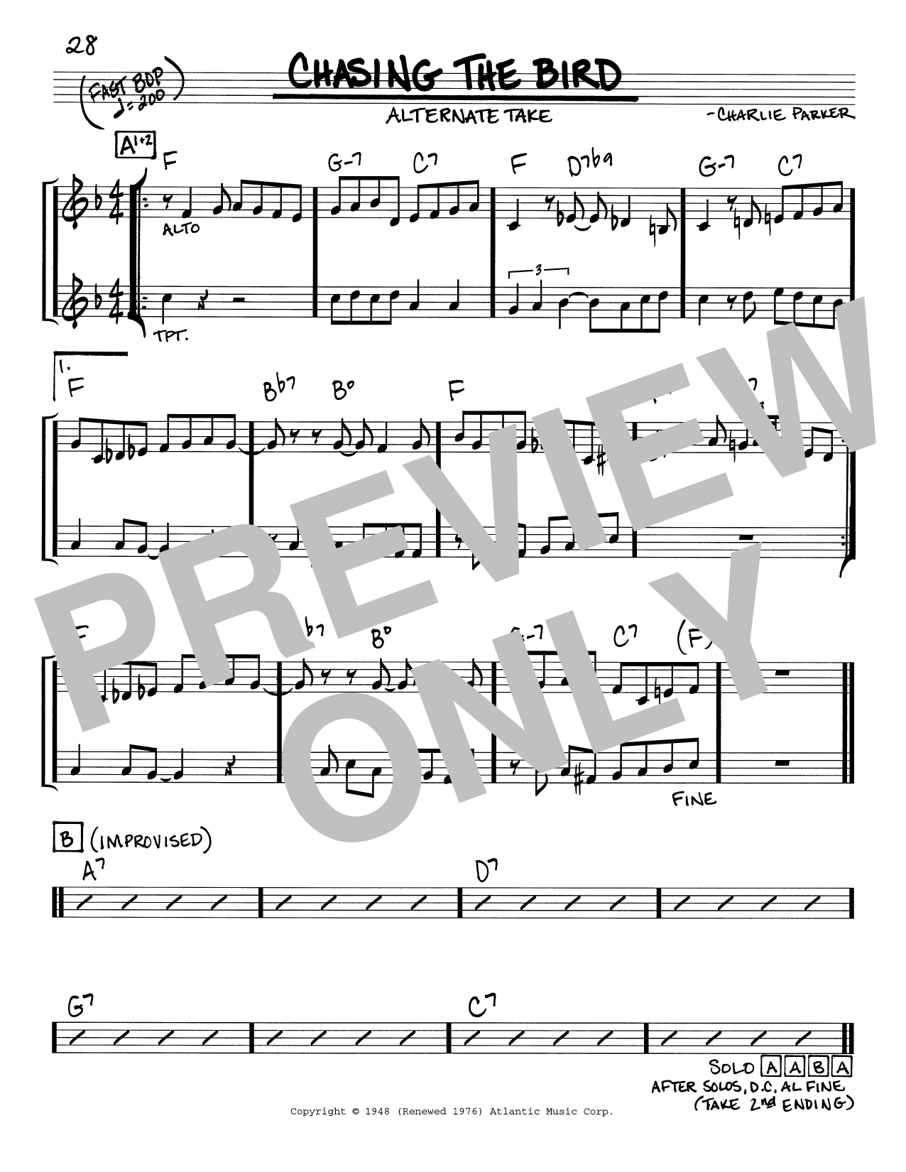 Charlie Parker Chasing The Bird Sheet Music